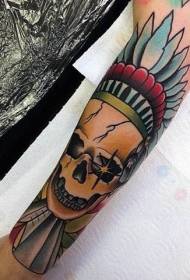 Modello di tatuaggio teschio capo indiano di colore del braccio