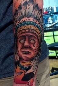 Боја на раката што плаче индиски портрет шема на тетоважи