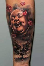 Rankos juokingos spalvos kaip Budos statulos tatuiruotės modelis