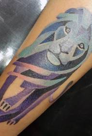 腕の色の彫刻スタイルの幾何学的なライオンのタトゥー画像
