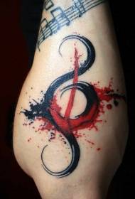 Roku personības akvareļa stila mūzikas nots tetovējuma raksts