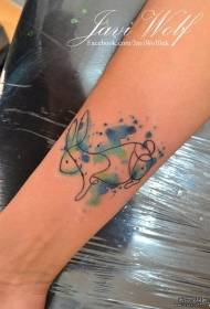 Garis lengan kelinci pola percikan tinta tato warna kecil