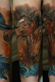 kéz gyönyörű színű ló és sellő tetoválás minta