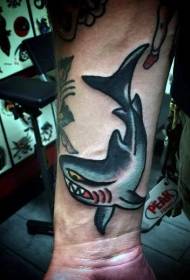 Arm fun kleurige âlde styl haai tattoo patroan
