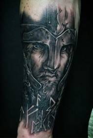 Tatoo la knight medieval katika mtindo wa ukweli wa mkono