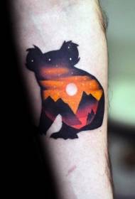 Arm Arm koala bear silhouette with የመሬት ገጽታ ንቅሳት ንድፍ