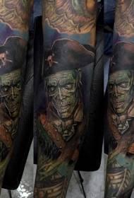 Modèle de tatouage de pirate zombie coloré