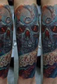 Varren väri realistinen mustekala kallo tatuointi malli