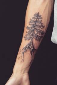 Patrón de tatuaje de pino gris realista de brazo masculino