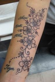Kar fekete hosszú virág szőlő növény tetoválás minta