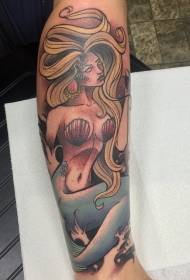 Дастаки ранги кӯҳнаи мактаби ранг расм тасвири tattoo mermaid