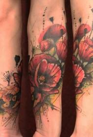 Modeli i tatuazhit me lule me ngjyra të lezetshme me bojë uji