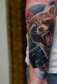 Arm realist raccoon and gun tattoo pattern
