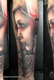Lengan gaya baru tato mawar berwarna-warni wanita potret