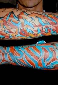 Arm graffiti-style colored letter flower tattoo pattern