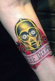 Roboti ya rangi ya mkono na muundo wa tattoo ya Kiingereza