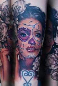 Arm color death girl black rose tattoo pattern