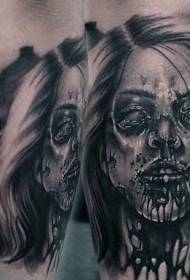 Blodig zombie kvinde tatoveringsmønster på arm horror film tema