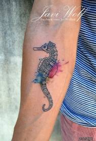 Besoko hipokampoaren koloretako zipriztin tatuaje eredua