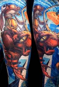 Tema de dibujos animados de color de brazo de varios tatuajes de héroes