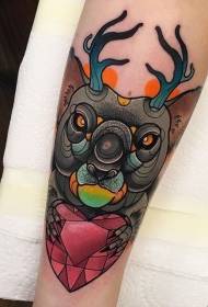Pieni käsivarsi moderni perinteinen tyyli salaperäinen karhu antler tatuointi malli