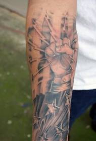 Arm gray realistic worker uprising logo tattoo