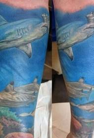 Ramię realistyczny kolorowy wzór tatuażu podwodnego rekina