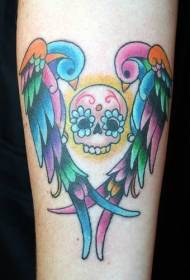 Armkleurige Phoenix en skedel tatoeëringpatroon