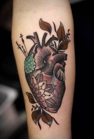 Modello tatuaggio braccio colorato cuore foglia
