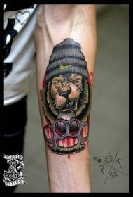 Arm illustration style colored lion thug tattoo pattern
