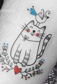 Small arm simple small fresh cartoon cat and bird tattoo pattern