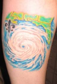 Male arm color tornado tattoo pattern