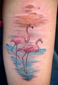 Modèle de tatouage de couple fait main de couleur flamingo de bras