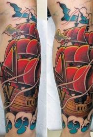 Arm old school kleur zeilboot tattoo patroon