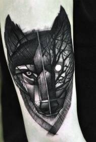 Naoružana crna osobnost misteriozni uzorak tetovaže vučje glave