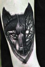 Arm swart persoonlikheid geheimsinnige wolf kop tattoo patroon