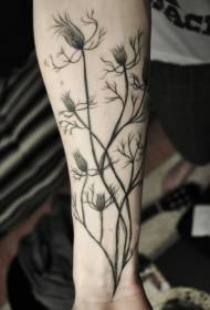 Rankos pilkos spalvos šviežių augalų tatuiruotės modelis