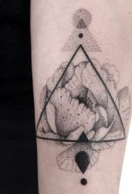 Arm black dot painting style triangle flower tattoo