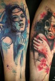 Spattende inktkleur in Europese en Amerikaanse tatoeagepatroon met kleine arm