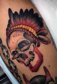 Arm âlde kleurde Yndiaanske skull tattoo patroan