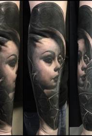 Arm svart aska asiatisk geisha porträtt tatuering mönster