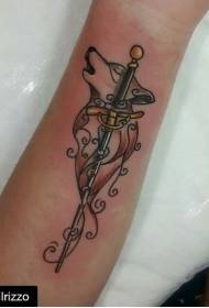 small Arm vine combination wolf and sword tattoo pattern