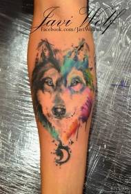 Little wolf head splashing ink color tattoo pattern