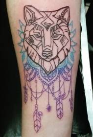 Modeli i tatuazhit të pendëve të thjeshta me kokë ujku të thjeshtë