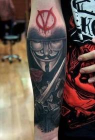 Patrón de tatuaje de símbolo de héroe de venganza de color de brazo