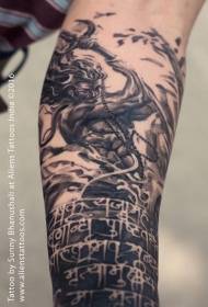 rokas melns pelēks stils Poseidona portrets ar personāža tetovējuma rakstu