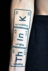 Modello tatuaggio braccio nero elemento chimico personaggio