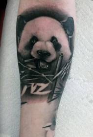 Braccio realistico panda bianco e nero che mangia le immagini del tatuaggio di bambù