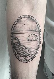 Modello di tatuaggio piccolo braccio piccolo paesaggio di mare fresco