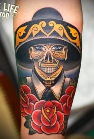 バラのタトゥーパターンと腕色メキシコスカル